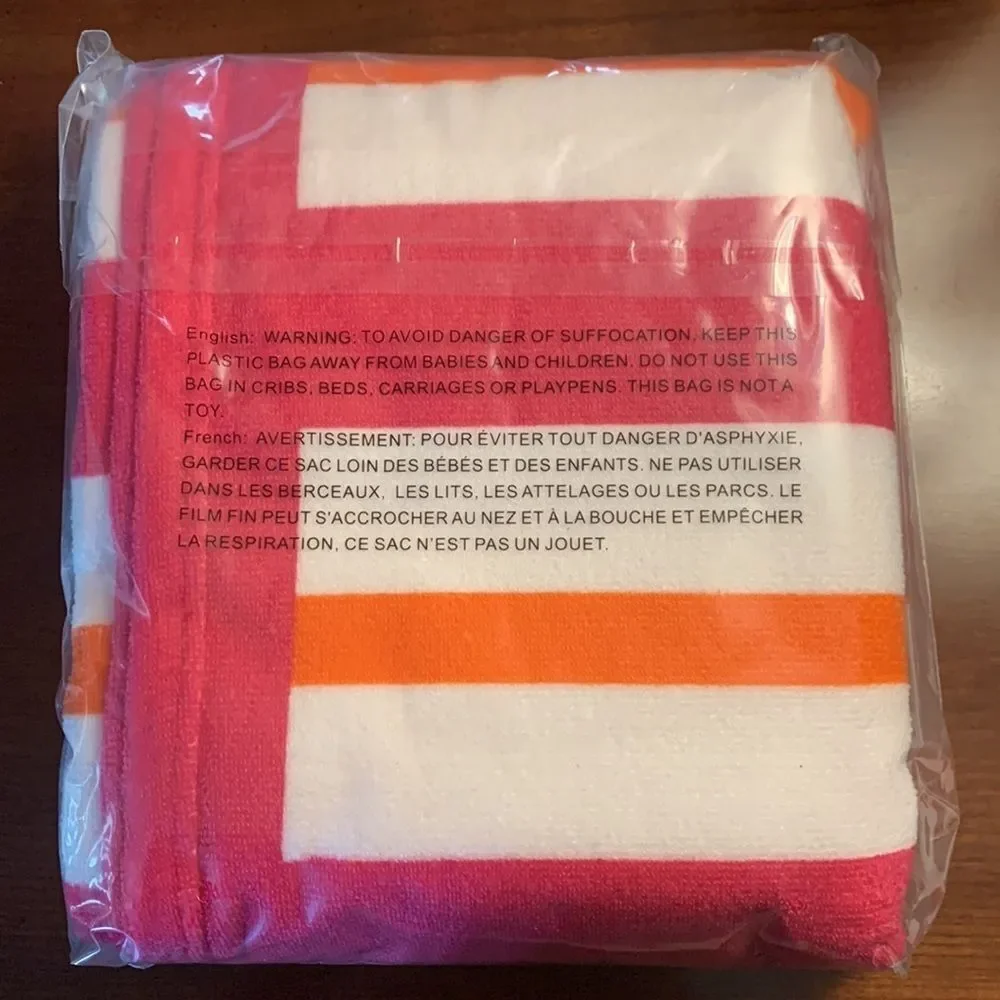 Beach Riot Beach Club Towel- Pink/Orange Stripe NEW